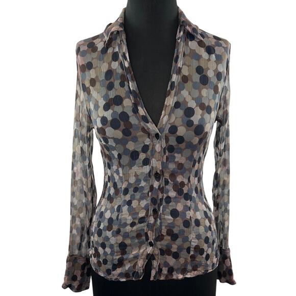 GIGUE Silk Blouse Beige Nude Brown Tone Polka Dot Button Down Blouse 38 - Picture 1 of 7
